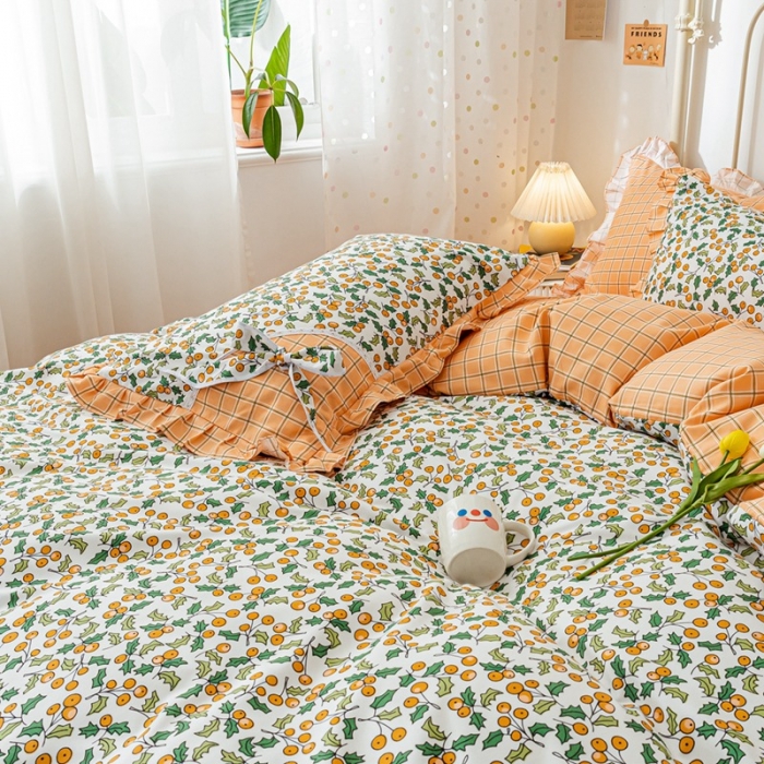 91家纺网 家纺一手货源 找家纺 靓生活 2021新款韩版磨毛四件套 香甜小果-梦幻桔