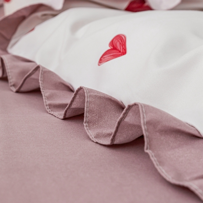 91家纺网 家纺一手货源 找家纺 靓生活 2021新款韩版磨毛四件套 小爱心-珍珠白