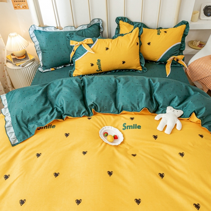 91家纺网 家纺一手货源 找家纺 靓生活 2021新款韩版磨毛四件套 心乐-柠檬黄
