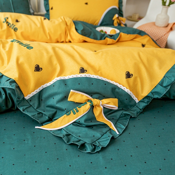 91家纺网 家纺一手货源 找家纺 靓生活 2021新款韩版磨毛四件套 心乐-柠檬黄