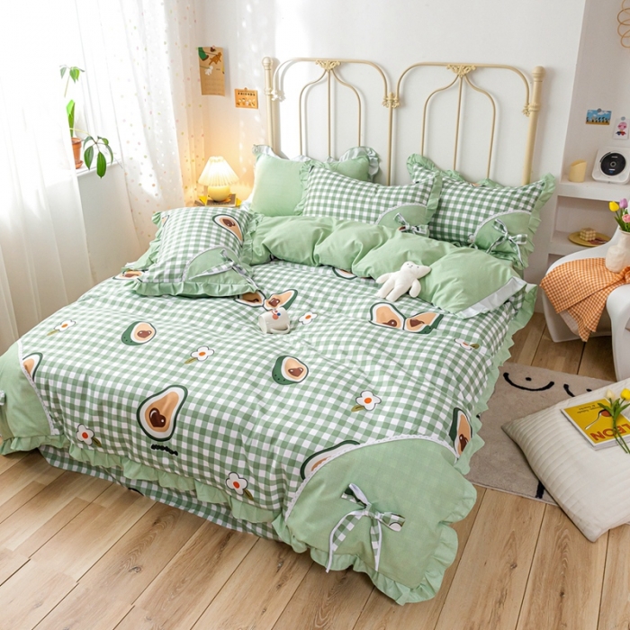 91家纺网 家纺一手货源 找家纺 靓生活 2021新款韩版磨毛四件套 阳光尤果-清浅绿