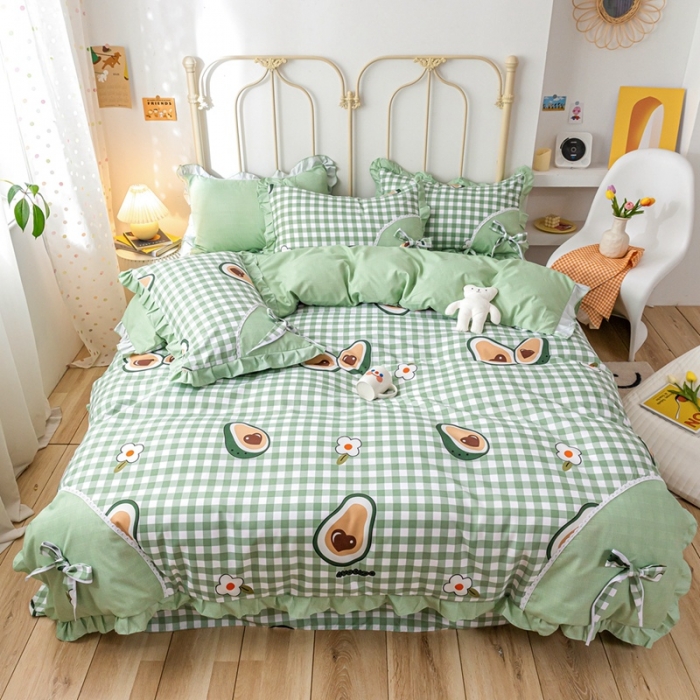 91家纺网 家纺一手货源 找家纺 靓生活 2021新款韩版磨毛四件套 阳光尤果-清浅绿