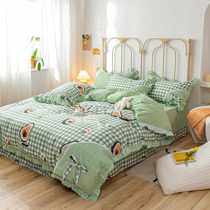 91家纺网 家纺一手货源 找家纺 靓生活 2021新款韩版磨毛四件套 阳光尤果-清浅绿