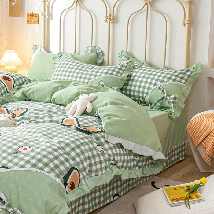 91家纺网 家纺一手货源 找家纺 靓生活 2021新款韩版磨毛四件套 阳光尤果-清浅绿