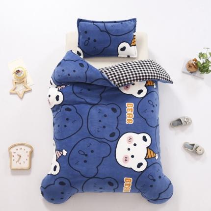 91家纺网 家纺一手货源 找家纺 吉咪兔 2022新款儿童卡通双面绒幼儿园牛奶绒单件被套 呆萌小熊-蓝