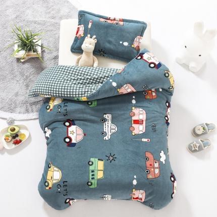 91家纺网 家纺一手货源 找家纺 吉咪兔 2022新款儿童卡通双面绒幼儿园牛奶绒单件被套 滴滴车队-蓝