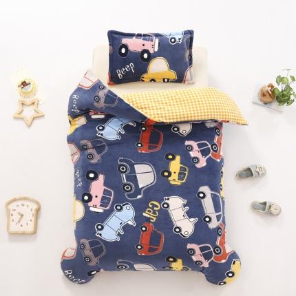 91家纺网 家纺一手货源 找家纺 吉咪兔 2022新款儿童卡通双面绒幼儿园牛奶绒单件被套 卡通汽车