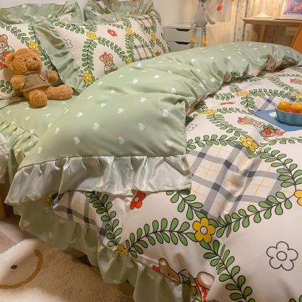 91家纺网 家纺一手货源 找家纺 花伞2021直播款韩版花边植物羊绒加厚磨毛印花四件套旧时旋律