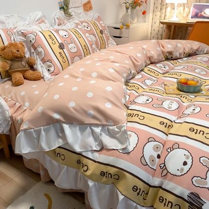 91家纺网 家纺一手货源 找家纺 （总）花伞2024直播热款韩版花边植物羊绒加厚磨毛印花四件套