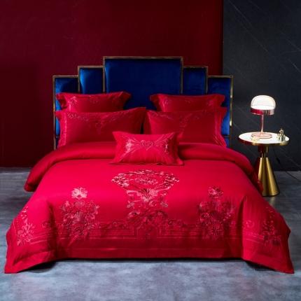 91家纺网 家纺一手货源 找家纺 高大尚 2021新款长绒棉磨毛婚庆多件套佳人有约-红