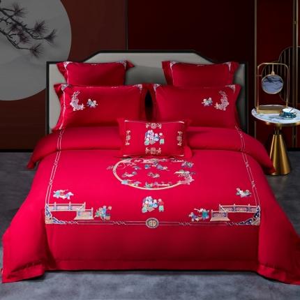 91家纺网 家纺一手货源 找家纺 高大尚 2021新款长绒棉磨毛婚庆多件套喜乐年华