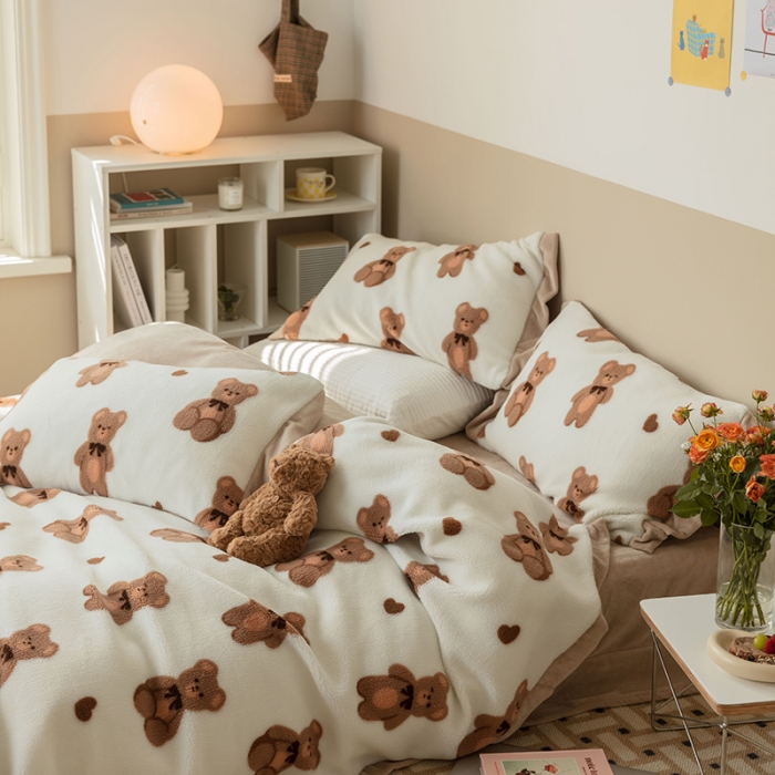 91家纺网 家纺一手货源 找家纺 总澳梵家居 2022新款ins网红小颗粒羊羔绒牛奶绒绒四件套