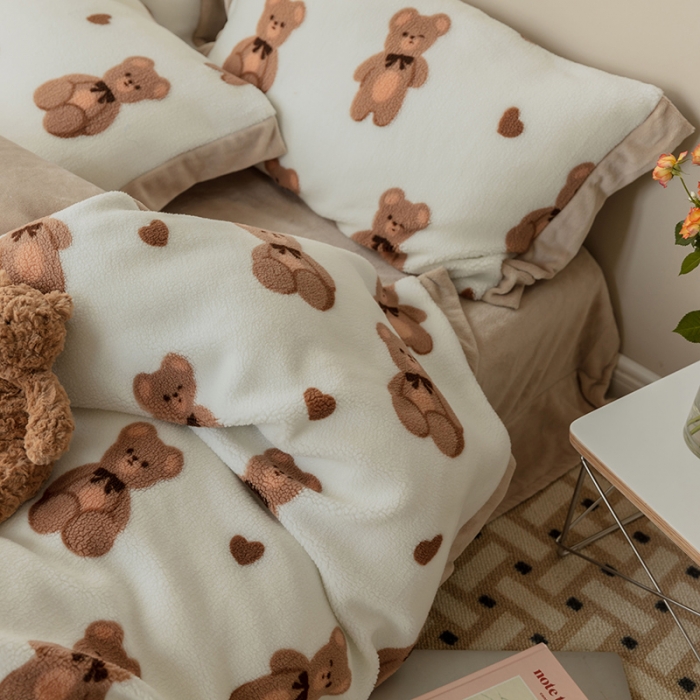 91家纺网 家纺一手货源 找家纺 总澳梵家居 2022新款ins网红小颗粒羊羔绒牛奶绒绒四件套