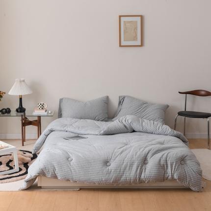 91家纺网 家纺一手货源 找家纺 寐眠 2021新款针织棉春秋被冬被新拍图 麻灰细条