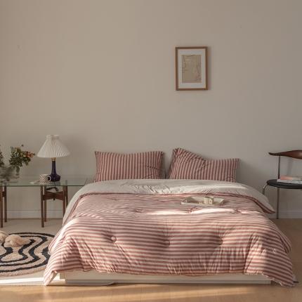 91家纺网 家纺一手货源 找家纺 寐眠 2021新款针织棉春秋被冬被新拍图 棕红中条