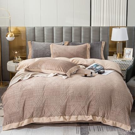 91家纺网 家纺一手货源 找家纺 仟网汇 2021新款轻奢牛奶绒烂花四件套 驼色