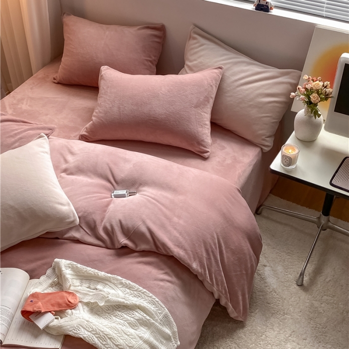 91家纺网 家纺一手货源 找家纺 （总）棉眠 2021新款秋冬纯色牛奶绒四件套