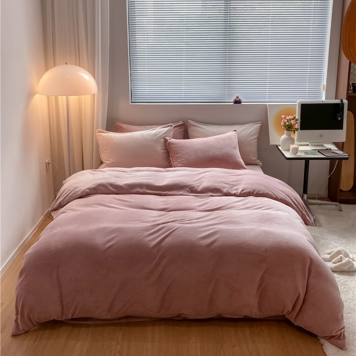 91家纺网 家纺一手货源 找家纺 （总）棉眠 2021新款秋冬纯色牛奶绒四件套