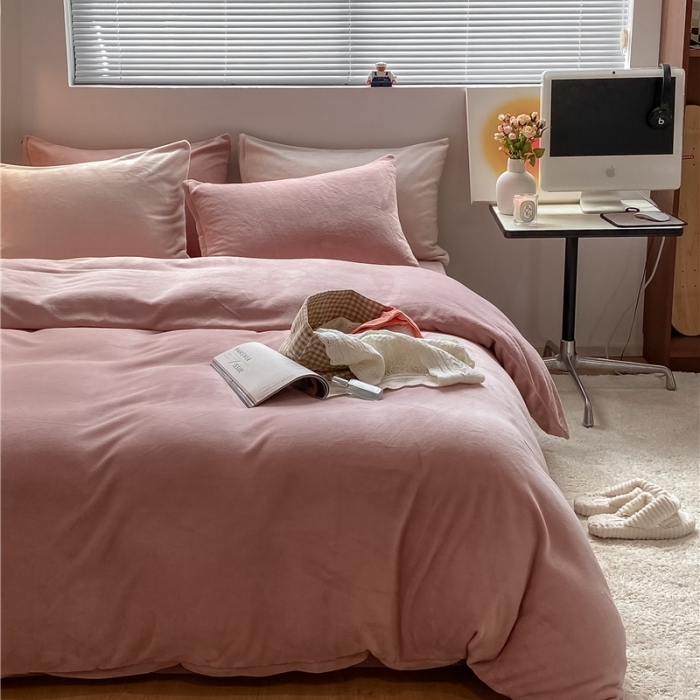 91家纺网 家纺一手货源 找家纺 （总）棉眠 2021新款秋冬纯色牛奶绒四件套