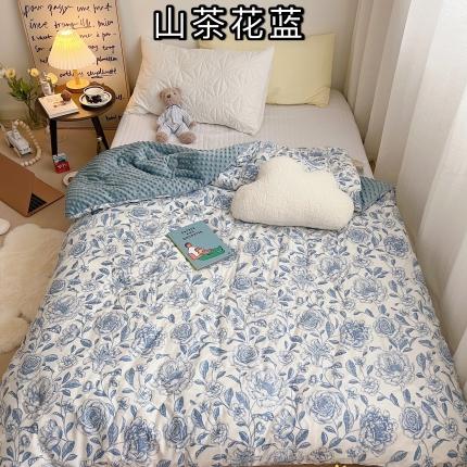91家纺网 家纺一手货源 找家纺 星期八 2021韩国超ins进口安抚豆豆冬被子春秋被山茶花蓝