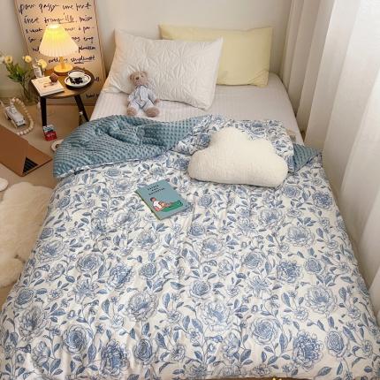 星期八 2021韩国超ins进口安抚豆豆冬被子春秋被山茶花蓝