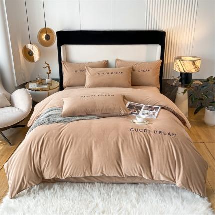 91家纺网 家纺一手货源 找家纺 慕色家纺 2021新款婴儿绒保暖四件套 曼迪-卡其