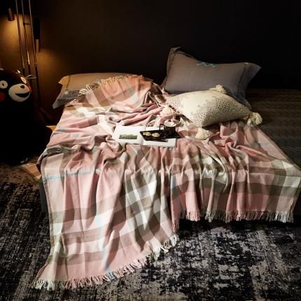 纱布毛毯之家2022新款英伦风尚系列多功能流苏盖毯 经典英伦格-粉