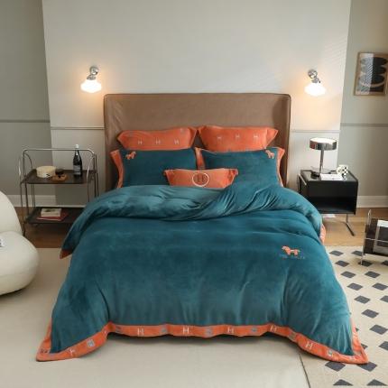 91家纺网 家纺一手货源 找家纺 总源启生活 2021新款230克正宗全消光牛奶绒四件套-爱马