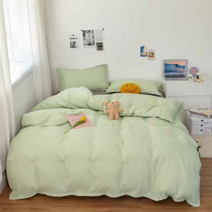 91家纺网 家纺一手货源 找家纺 贝拉梦家纺 2021新款云朵棉亲肤纯色+双拼四件套 抹茶灰