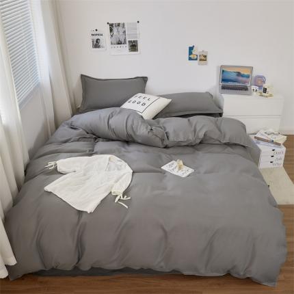 91家纺网 家纺一手货源 找家纺 贝拉梦家纺 2021新款云朵棉亲肤纯色+双拼四件套 石墨灰