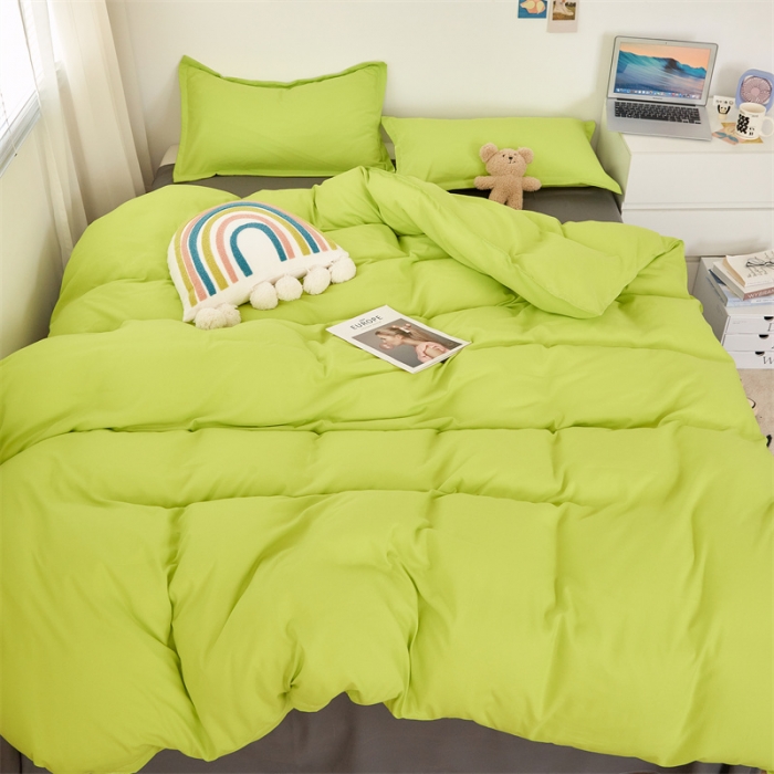 91家纺网 家纺一手货源 找家纺 贝拉梦家纺 2021新款云朵棉亲肤纯色+双拼四件套 果绿灰