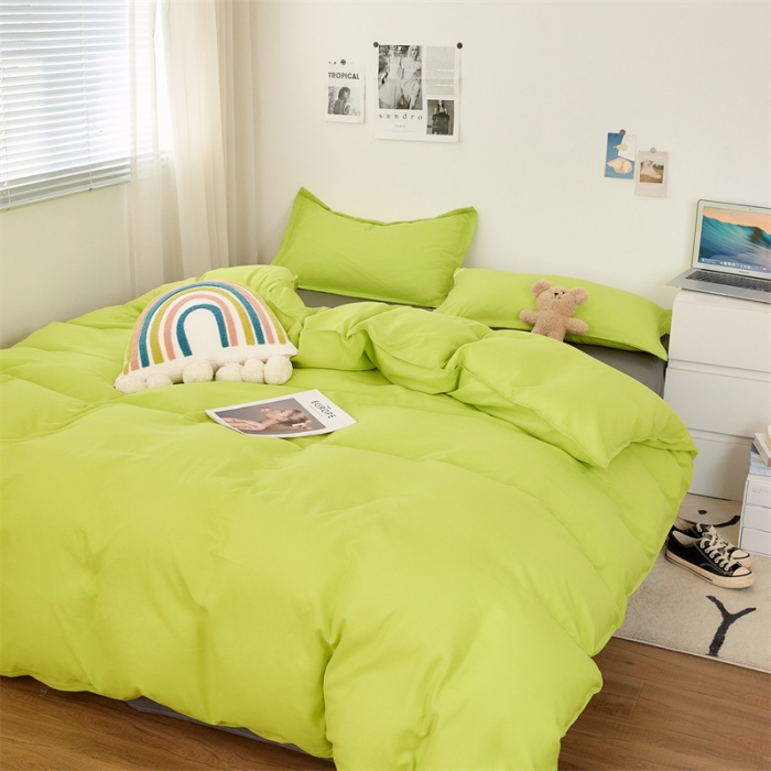 91家纺网 家纺一手货源 找家纺 贝拉梦家纺 2021新款云朵棉亲肤纯色+双拼四件套 果绿灰