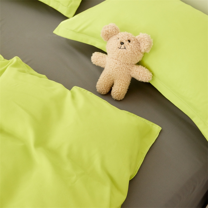 91家纺网 家纺一手货源 找家纺 贝拉梦家纺 2021新款云朵棉亲肤纯色+双拼四件套 果绿灰