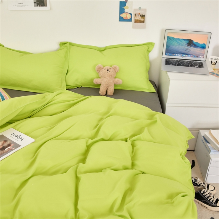 91家纺网 家纺一手货源 找家纺 贝拉梦家纺 2021新款云朵棉亲肤纯色+双拼四件套 果绿灰