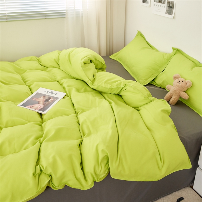 91家纺网 家纺一手货源 找家纺 贝拉梦家纺 2021新款云朵棉亲肤纯色+双拼四件套 果绿灰