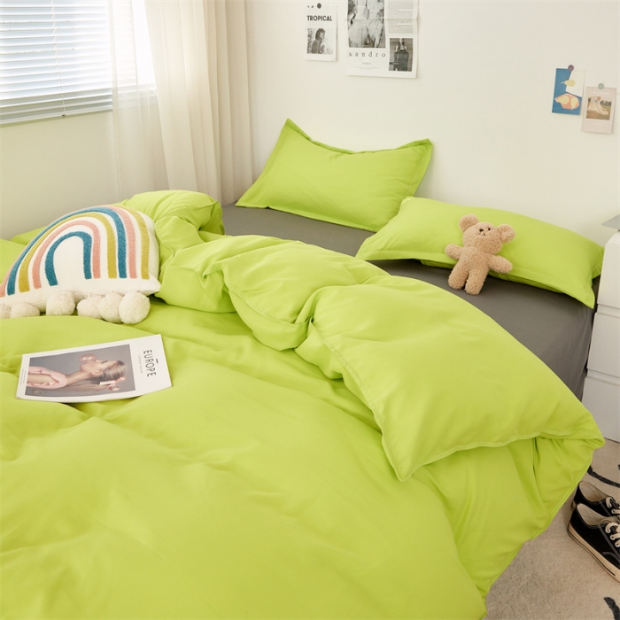 91家纺网 家纺一手货源 找家纺 贝拉梦家纺 2021新款云朵棉亲肤纯色+双拼四件套 果绿灰