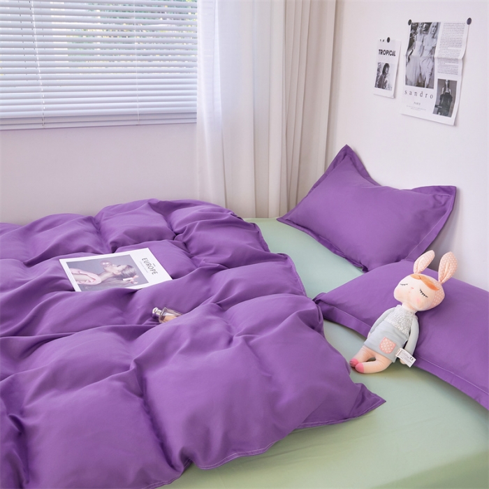 91家纺网 家纺一手货源 找家纺 贝拉梦家纺 2021新款云朵棉亲肤纯色+双拼四件套 魅紫绿