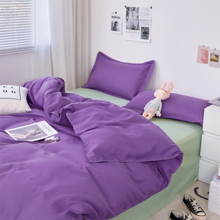 91家纺网 家纺一手货源 找家纺 贝拉梦家纺 2021新款云朵棉亲肤纯色+双拼四件套 魅紫绿