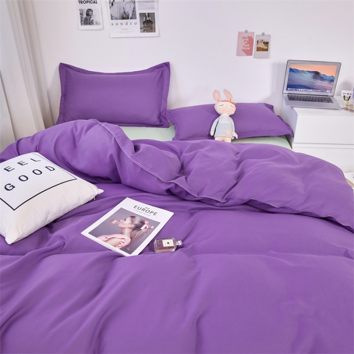 91家纺网 家纺一手货源 找家纺 贝拉梦家纺 2021新款云朵棉亲肤纯色+双拼四件套 魅紫绿