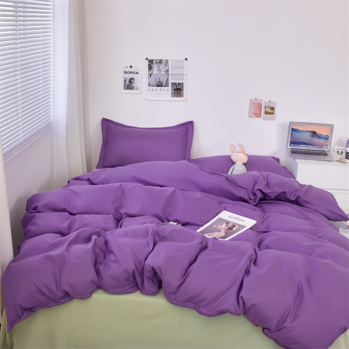 91家纺网 家纺一手货源 找家纺 贝拉梦家纺 2021新款云朵棉亲肤纯色+双拼四件套 魅紫绿