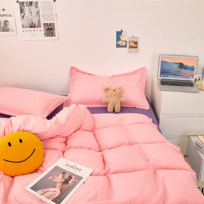 91家纺网 家纺一手货源 找家纺 贝拉梦家纺 2021新款云朵棉亲肤纯色+双拼四件套 蜜粉烟