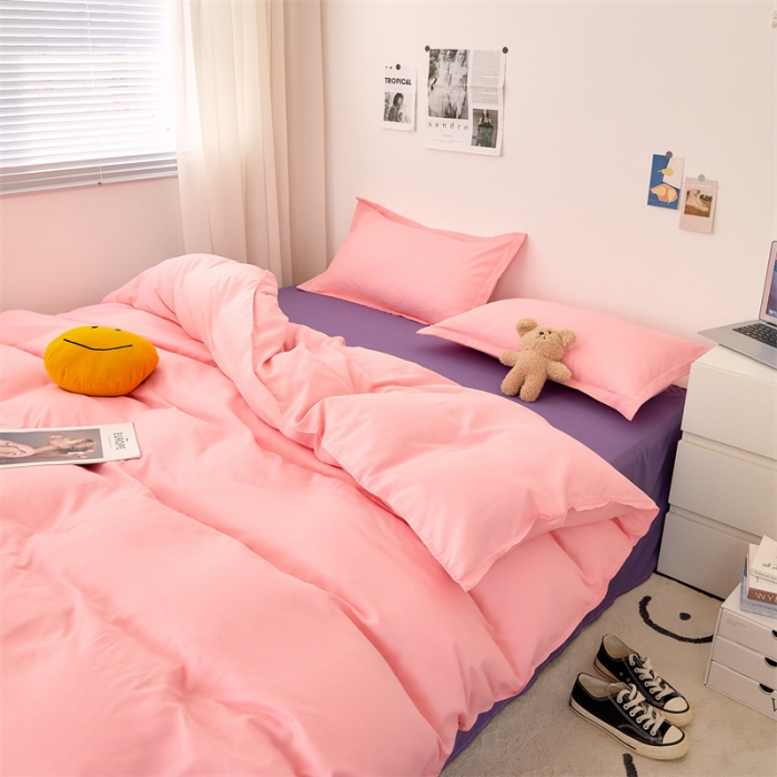 91家纺网 家纺一手货源 找家纺 贝拉梦家纺 2021新款云朵棉亲肤纯色+双拼四件套 蜜粉烟