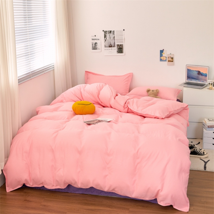 91家纺网 家纺一手货源 找家纺 贝拉梦家纺 2021新款云朵棉亲肤纯色+双拼四件套 蜜粉烟