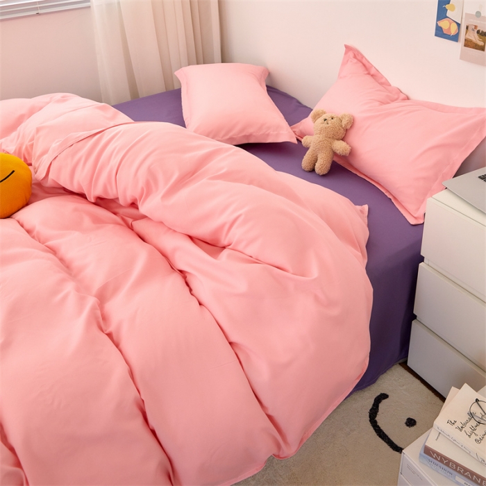 91家纺网 家纺一手货源 找家纺 贝拉梦家纺 2021新款云朵棉亲肤纯色+双拼四件套 蜜粉烟