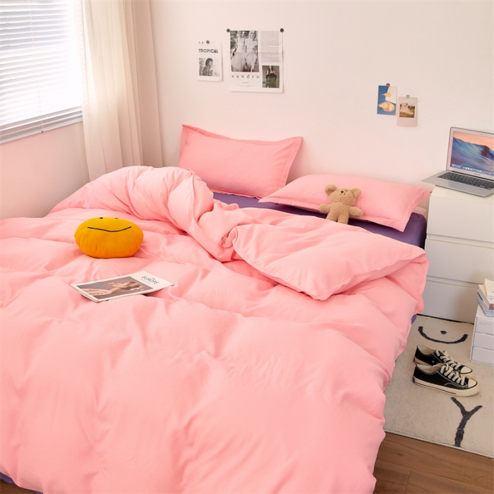 91家纺网 家纺一手货源 找家纺 贝拉梦家纺 2021新款云朵棉亲肤纯色+双拼四件套 蜜粉烟