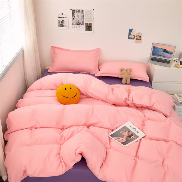 91家纺网 家纺一手货源 找家纺 贝拉梦家纺 2021新款云朵棉亲肤纯色+双拼四件套 蜜粉烟