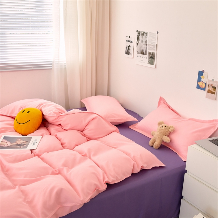 91家纺网 家纺一手货源 找家纺 贝拉梦家纺 2021新款云朵棉亲肤纯色+双拼四件套 蜜粉烟