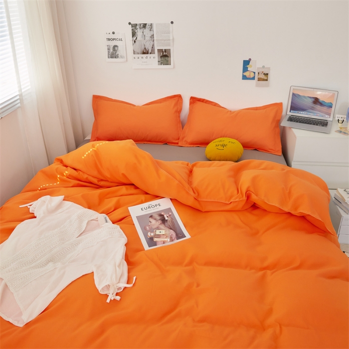 91家纺网 家纺一手货源 找家纺 贝拉梦家纺 2021新款云朵棉亲肤纯色+双拼四件套 蜜桔灰