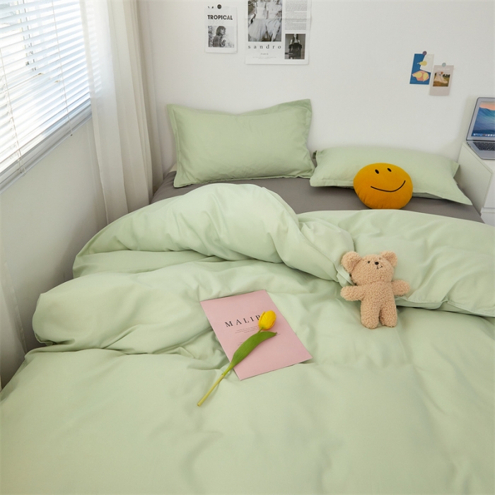 91家纺网 家纺一手货源 找家纺 贝拉梦家纺 2021新款云朵棉亲肤纯色+双拼四件套 抹茶灰