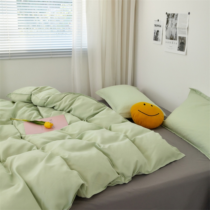 91家纺网 家纺一手货源 找家纺 贝拉梦家纺 2021新款云朵棉亲肤纯色+双拼四件套 抹茶灰